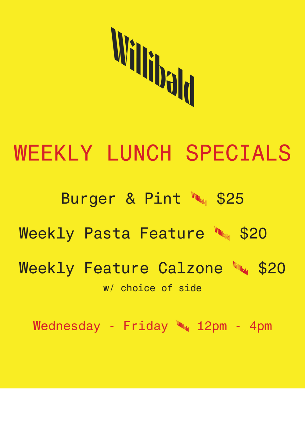 WEEKLY LUNCH SPECIALS | Willibald Farm